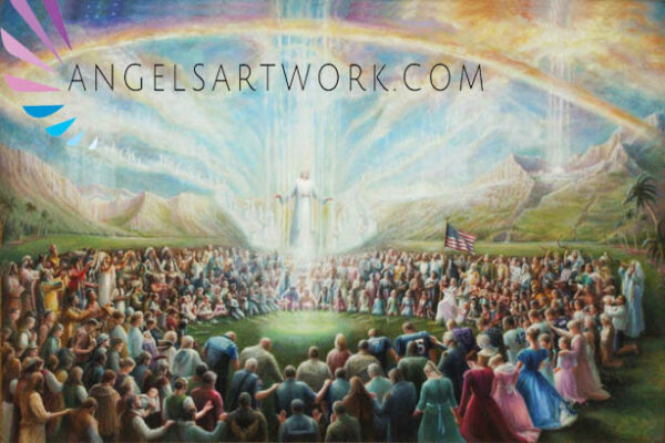 Jesus descending to a group of notable individuals